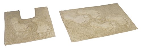 Rapport Home Feet Bath and Pedestal Mat Set, Cotton, Natural, 80 x 50 x 2 cm