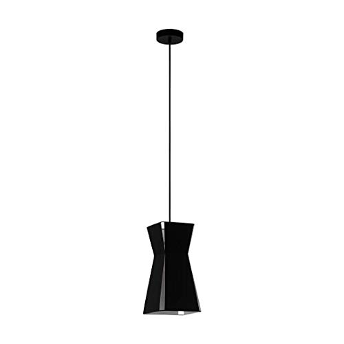 EGLO Valecrosia Pendant Light, 1 Bulb Industrial Modern Pendant Light Made of Steel in Black, White, Dining Table Lamp, Living Room Lamp Hanging with E27 Socket, L x W 18 cm