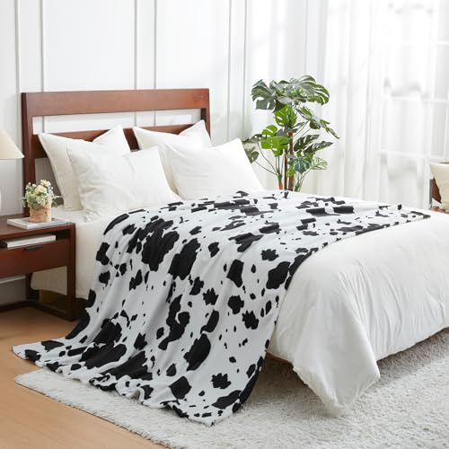 "Cozy Bliss Cow Print Throw Blanket for Bed - Super Fuzzy Thick Soft Warm Fleece Blankets for Couch & Room D??cor, for Women Men Girls Kids, Black & White Queen Size 90""*90"""