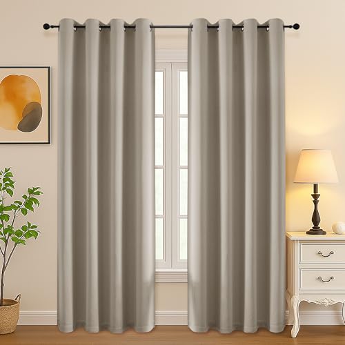 Simplebrand Stone Room Darkening Curtains for Bedroom Living Room 84 Inch Length 2 Panels Set, Thermal Insulated Curtains & Drapes, Solid Grommet Noise Reducing Window Treatment, W50 x L84 Inch