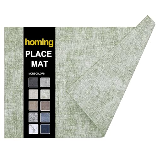 homing Faux Leather Heat Resistant Placemats Set of 6 ??? Waterproof Wipeable Place Mats for Dining Table, Easy to Clean Kitchen Light Green Table Mats