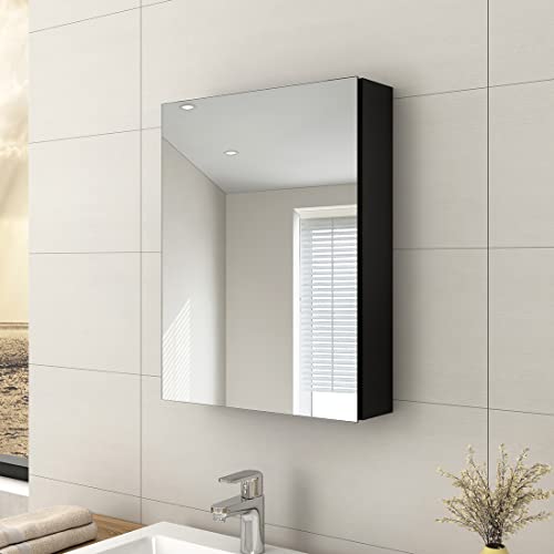 EMKE Bathroom Vanity Mirror Cabinet with Storage - Single Door Wall Mounted Storage Cupboard Aluminum Frameless Medicine Cabinet, Makeup Bathroom Wall Storage Cabinets