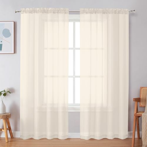 "Simplebrand Cream Sheer Curtains 72 Inches Long 2 Panels for Living Room, Rod Pockets Airy Window Treatments Voile Sheer Curtains Panels Lightweight for Front Back Patio Glass Door, 42"" Width"