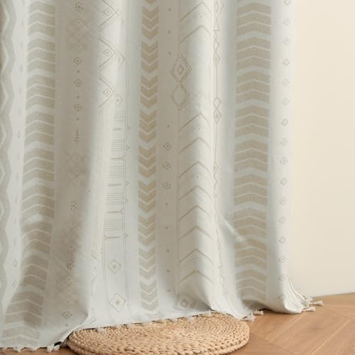 ColorBird 100% Blackout Boho Curtains 2 Panels 63 Inch Length Beige Thermal Insulated Southwest Window Treatment Patterned Western Black Out Curtain Drapes for Living Room Bedroom