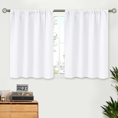 BGment White Kitchen Curtains, 36 Inch Length, Short Window Curtains with Rod Pocket, Privacy for Cafe, Bathroom, Window Over Sink, 2 Panels, 42 x 36 inches