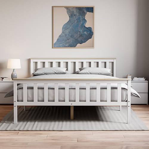 Vida Designs Milan King High Foot End Bed Frame - White & Pine - 5ft - Solid Pine Wood - Under-Bed Storage Space - Easy Assembly - Rustic Design - Bedroom Furniture