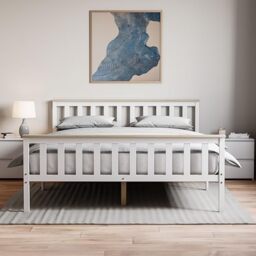 Vida Designs Milan King High Foot End Bed Frame - White & Pine - 5ft - Solid Pine Wood - Under-Bed Storage Space - Easy Assembly - Rustic Design - Bedroom Furniture