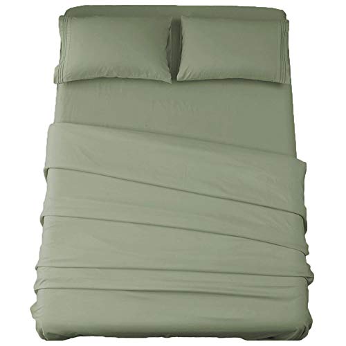 SONORO KATE 1800 Series Bed Sheet Set 16-Inch Deep Pocket King Sheets - Luxury Egyptian Sheets, 16-Inch Deep Pocket Wrinkle and Hypoallergenic,Breathable Hotel Luxury Bedding,Sage