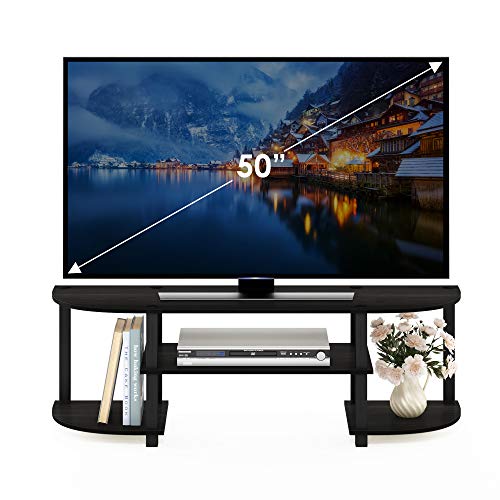 Furinno TURN-S-TUBE TV Stand, 3-Tier Entertainment Center for TV up to 55 Inch, TV Console with Round Corner and Open shelves, for Living Room, Bedroom, Espresso