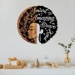 Elegant Decorative Wooden Wall Accessory, 56 x 59 cm, 100% Real Wood (3 cm) & Metal (1.5 mm), Unique Walnut & Black Finish, Perfect for Home Decor