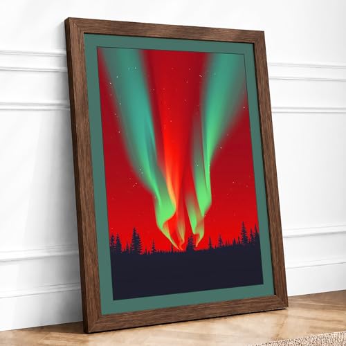Northern Lights Eruption Scenic & Cityscapes Framed Print A4 Walnut - Ready to Hang, Premium Gicl??e Paper, Fade-Resistant Inks, Securely Packaged, UK Made