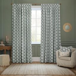 Sanderson Sessile Leaf Room Darkening Pencil Pleat Curtain Pair – Lined Botanical Oak Leaf Drapes (Delph Blue - 229x137cm)