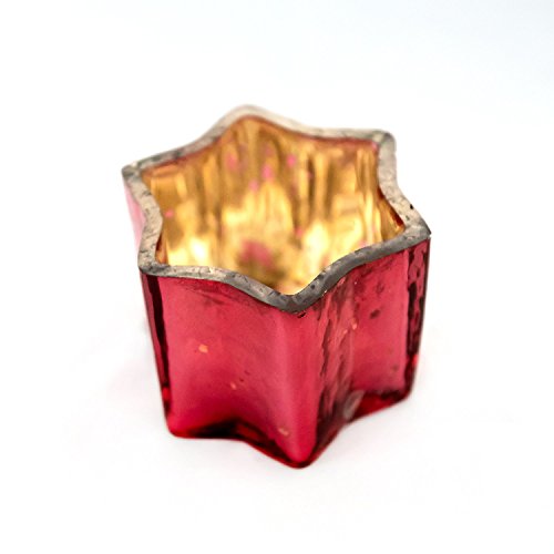 Insideretail Star Tea Light Holders with Distressed Foil, Glass, Red, 7 x 4.5 cm, Set of 24