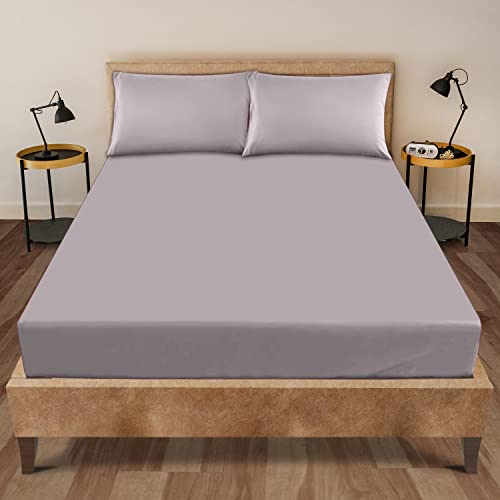 GC GAVENO CAVAILIA Luxury Polycotton, Easy Care Flat, Soft & Cosy Bedsheet OR Pillowcases, Linen, Grey-Fitted Sheet, King