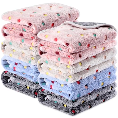 8 Pcs Guinea Pig Bedding Cage Liners Bulk Waterproof Blankets Small Animal Flannel Throw Bedding Absorbent Reusable Pet Pee Sleep Mat Pad Cover for Hamster Ferret (Dot,12 x 12 Inch)