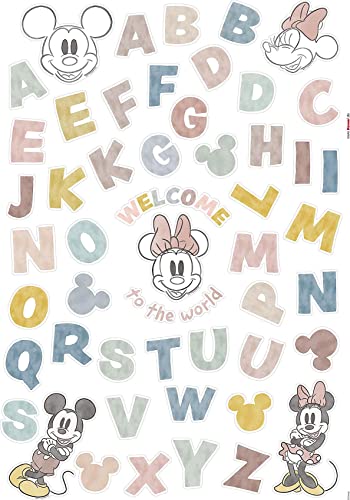 Komar Disney Wall Tattoo Mickey Alphabet 50 x 70 cm (Width x Height) 56 Pieces Decorative Stickers Wall Stickers Wall Stickers Wall Decoration Children's Room 14110h