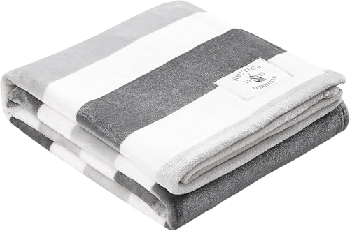 Nautica - Throw Blanket, Super Soft & Cozy Fleece Bedding, Dorm Room Essentials (Awning Stripe Grey, Throw)