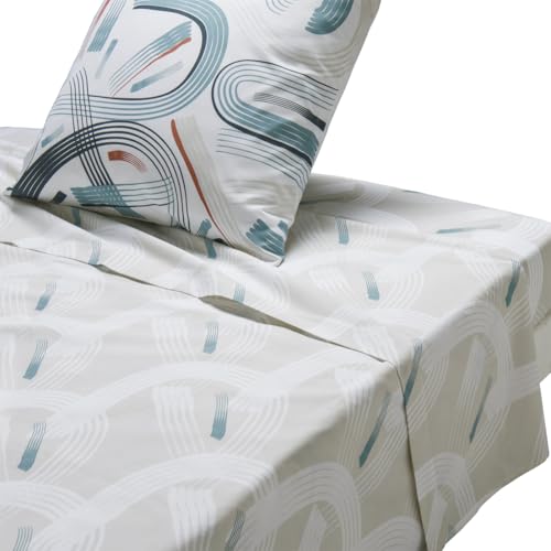 Origin Printed Cotton Flat Sheet, Made in France, Gabin, 240 x 300 cm, White