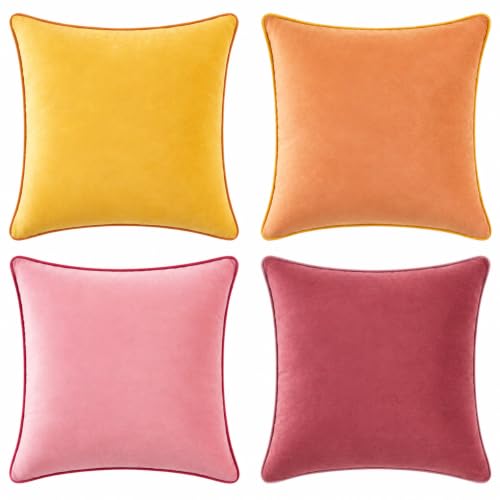 MONDAY MOOSE Decorative Throw Pillow Covers Cushion Cases, Set of 4 Soft Velvet Modern Double-Sided Designs, Mix and Match for Home Decor, Pillow Inserts Not Included (22x22 inch, Yellow/Pink)