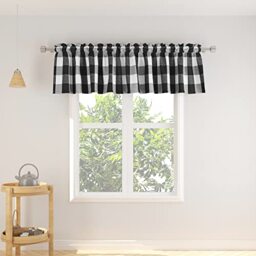 "Natus Weaver Window Curtain Valances Living Room Bedroom 1 Panel Buffalo Check Small Valance Curtain Rod Pocket Classic Country Farmhouse - Black & White,1 Pc Valance 72"" x 14"""