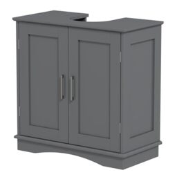 RELAX4LIFE Under Sink Bathroom Cabinet, Freestanding Storage Cupboard Basin Unit with 2 Doors, Adjustable Shelf & U-Shaped Cut-Out, Wooden Bathroom Floor Cabinet Vanity Basin Sink Organizer (Grey)