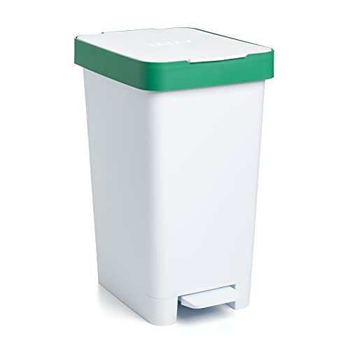 TATAY Smart 25L Recycling Kitchen Bin with Pedal - Compact and Functional Design - For Indoor and Outdoor Use - Fits 30L Bags - Recycled BPA-Free Plastic - 26x36x47cm, White, Glass