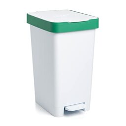 TATAY Smart 25L Recycling Kitchen Bin with Pedal - Compact and Functional Design - For Indoor and Outdoor Use - Fits 30L Bags - Recycled BPA-Free Plastic - 26x36x47cm, White, Glass