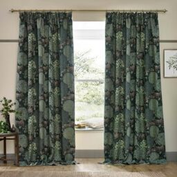 Morris&Co. Brook Pencil Pleat Curtain Pair – Lined Jacquard Woodland Tapestry-Inspired Drapes (Forest Green - 117x183cm)