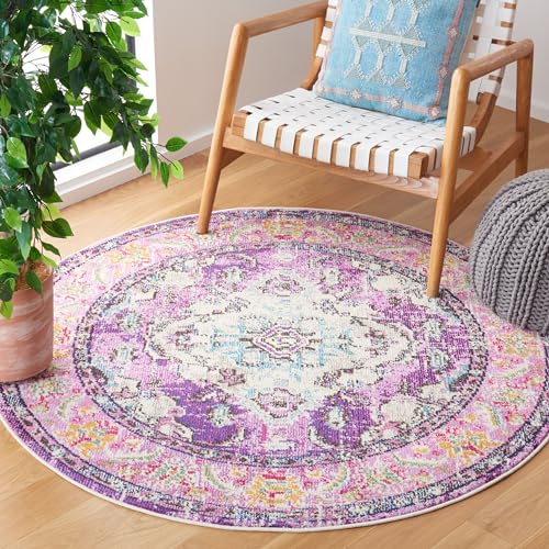 Safavieh Boho Chic Rug for Living Room, Dining Room, Bedroom - Monaco Collection, Short Pile, Purple and Light Blue, 122 x 122 cm