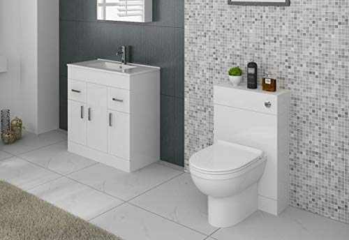 VeeBath Sphinx 1500 Combination Vanity Unit Furniture Set, Wash Basin Bathroom Sink, WC, BTW Toilet Pan, Soft Close Seat with Concealed Cistern-Gloss White(Flat Pack)