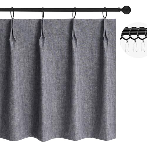 "WdFour 100% Blackout Pinch Pleated Kitchen Curtains,cafa Curtains, are Perfect for Short Windows, bathrooms, bedrooms, and Small Windows???(Dark Gray,24"" W x 30"" L,Pack of 2)"