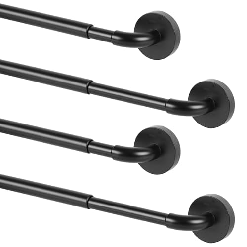 TYRON 4 Pack Magnetic Curtain Rod for Metal Doors Adjustable 30-40???, Black - 3/8 in. Diameter, Magnetic Rod No Drill, Strong Magnet Grip, Fit for Metal French Door, Dorm, Classroom Whiteboard, Renter