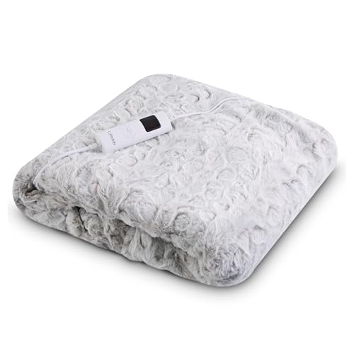 Carmen Comfort Fleece Luxury Electric Heated Throw and Over Blanket with 9 Heat Settings, Adjustable Timer, 200gsm Flannel Fleece Material & 320gsm Faux Rabbit Fur, Winter Hare, C81148RBT