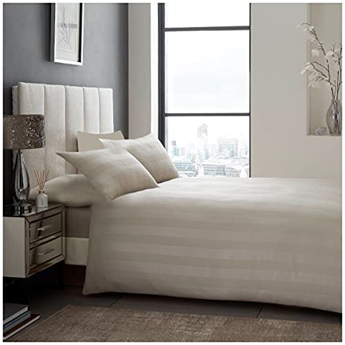 GC GAVENO CAVAILIA Premium Hove Satin Stripe Duvet Cover Or Easy Care Hotel Quality Soft & Cosy Pillowcase, Polyester, Mink-Fitted Sheet, Double