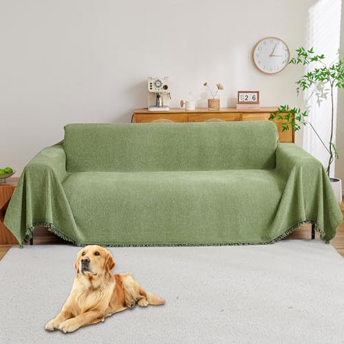 "HAOMAIJIA Non Slip Couch Cover Sofa Covers for 3 Cushion Couch Washable sectional Couch Covers for Dogs pet Furniture Protector Couch Cover Blanket for Living Room (sage Green, 71""x118"")"