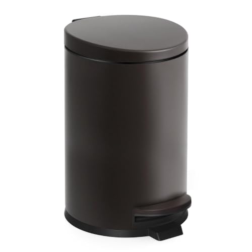 TIPGO Small Trash Can with Lid Soft Close, 4.5 Liters / 1.2 Gallon Bathroom Garbage Can, Mini Step Trash Bin, Stainless Steel Wastebasket for Bathroom, Bedroom, Office (Brown)