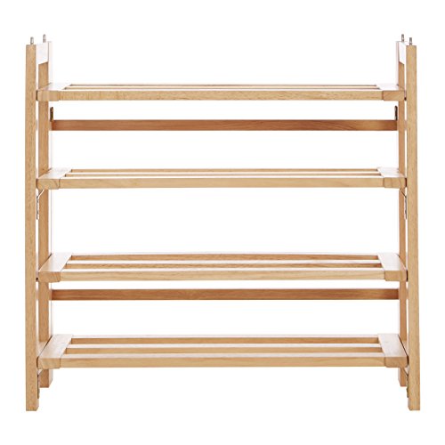Premier Housewares 4-Tier Folding Shoe Rack, Rubber Wood, Wood, Natural, 29 x 71 x 66 cm