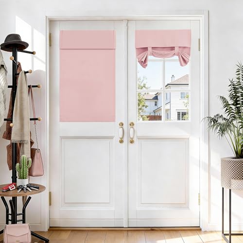 Vatge French Curtains for Girl's Room- Sidelight Window Coverings for Front Door and Kitchen Door Curtains Thermal Insulated Drapes for Glass Doors, 1 Panel, W26 x L40, Baby Pink