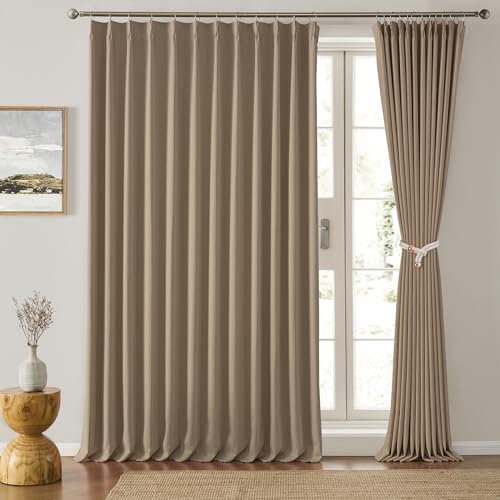 80 Inch Wide Black Pinch Pleated Curtains 80 x 84, Thermal Insulated Noise Cancelling Living Room Office Drapes 84 Inches Long, Patio Sliding Glass Door Window Curtain 2 Panels, Cappuccino