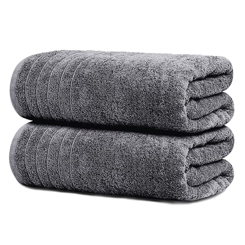 Tens Towels Large Bath Sheets, 100% Cotton, 35x70 inches Extra Large Bath Towel Sheets, Lighter Weight, Quicker to Dry, Super Absorbent, Oversized Bath Towels, (Pack of 2, Dark Grey)