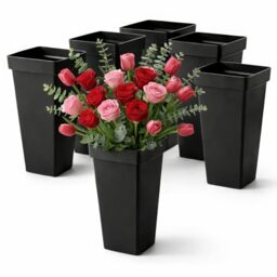 Kingrol 6 Pack Plastic Flower Vases, 33.5x17cm Tall Plant Pots, 13.25 Inch Multipurpose Flower Buckets, Accents Home Office Event Centerpieces Decor, Black