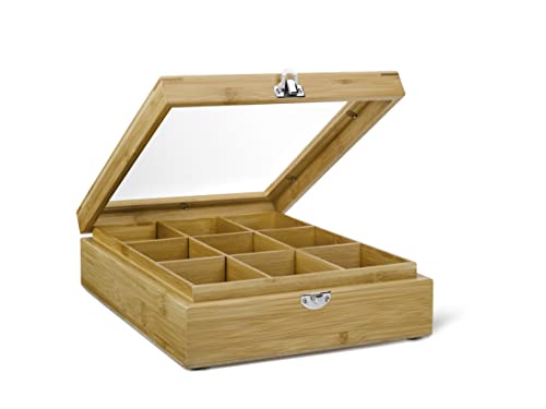 Bredemeijer 9-Compartment Bamboo Tea Box with Window, Brown