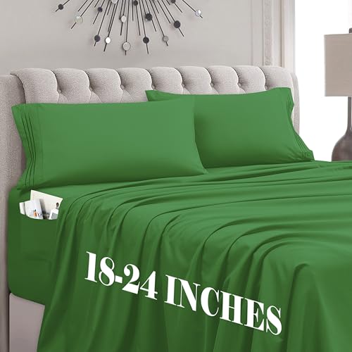 Mocassi King Size 4-Piece Bed Sheet Set - 1800 Premium Hotel Quality Microfiber 18-24 Inches Extra Deep Pocket Fitted Sheet- Luxury Soft, Breathable, Wrinkle, and Fade Resistant, Emerald Green