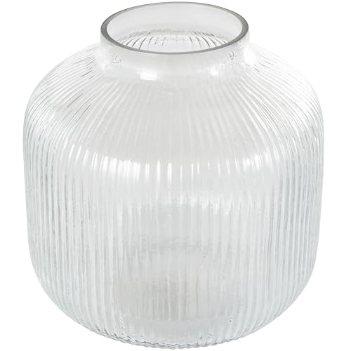 "Deco 79 Glass Short Round Ribbed Vase, 11"" x 11"" x 11"", Clear"