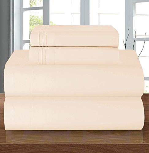 "Elegant Comfort Luxury 1500 Premium Hotel Quality Microfiber 4-Piece Sheet Set - Wrinkle Resistant, All Around Elastic Fitted Sheet, Deep Pocket up to 16"", King, Cream"