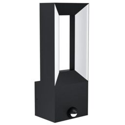 EGLO LED Outdoor Wall Light Riforano with Motion and Twilight Sensor, External Porch Lighting, Waterproof Outside Lamp Made of Black Cast Aluminium and White Plastic, IP44