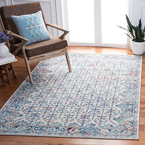 SAFAVIEH Traditional Rug for Living Room, Dining Room, Bedroom - Brentwood Collection, Short Pile, in Ivory and Blue, 160 X 229 cm