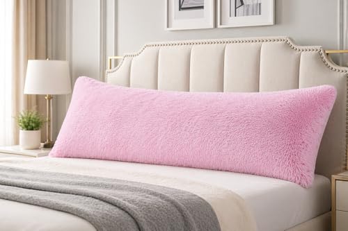 "Reafort Luxury Long Hair, PV Fur, Faux Fur Body Pillow Cover/Case 21""x54"" with Zipper Closure(Pink, 21""X54"" Pillow Cover)"
