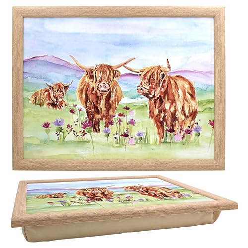 The Leonardo Collection Jennifer Rose Gallery Highland Cow Laptray - Elegant Artwork, Bean Bag Cushion Base, Stable Platform, Versatile Everyday Use, Portable Convenience, Decorative Accent