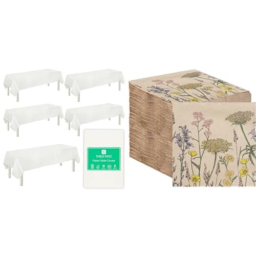 Talking Tables White Paper Table Cover 5pk & Wildflower Napkins 100pk Disposable Spring Bundle